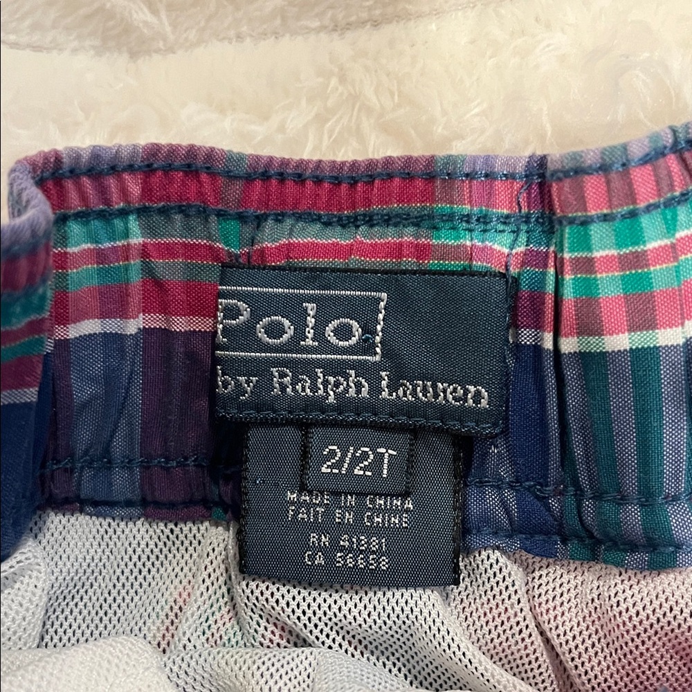 Ralph Lauren Multicolor Plaid Swim Shorts with Embroidered Polo Size 2T - Picture 2 of 4
